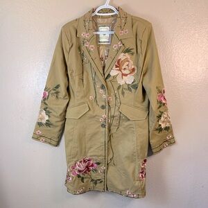 Paparazzi Floral Embroidered Blazer - Tan and Pink
